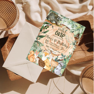 Wild One Animals Woodland 1st birthday Invitation