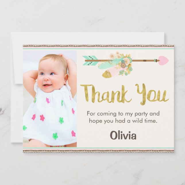 Wild One Arrow Tribal 1st Birthday Thank You Card (Front)