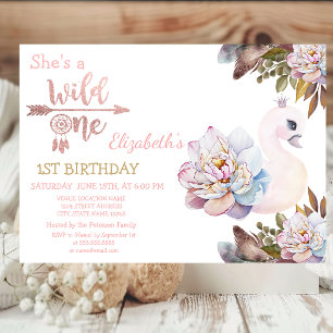Wild One,Arrows,Swan Flowers,Boho Birthday Invitation