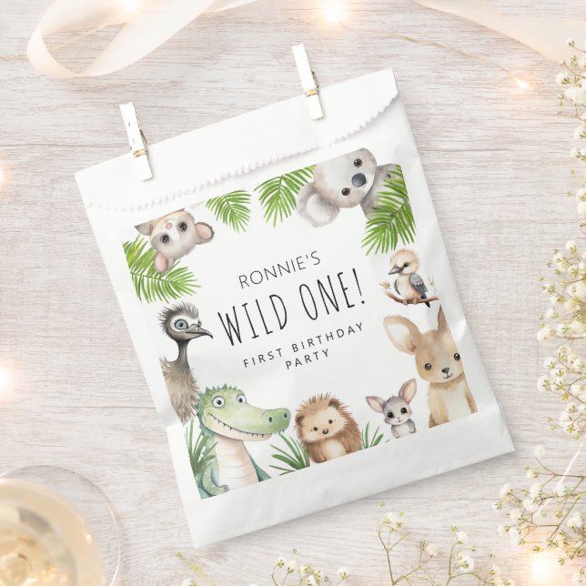 Wild One! Aussie Animal Birthday Party Favour Bag (Clipped)
