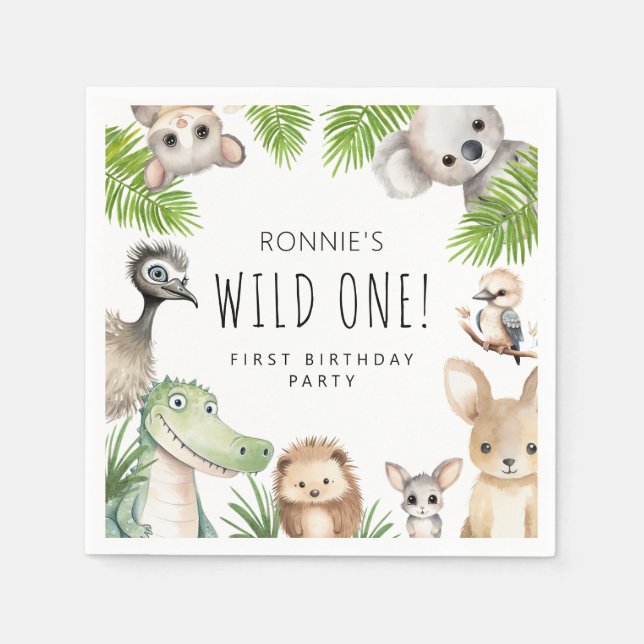 Wild One! Aussie Animal Birthday Party Napkin (Front)