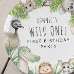 Wild One! Aussie Animal Birthday Party Paper Plate<br><div class="desc">Experience the wild side of party planning with our unique 'Wild One!' 1st Birthday Kids Australian animal-themed birthday party paper plates. This contemporary design fuses whimsical watercolor Aussie animals with trendy typography.</div>