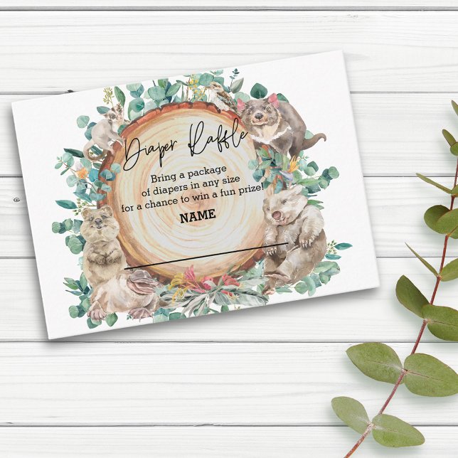 Wild One Australian Animal Cute Diaper Raffle  Enclosure Card (Creator Uploaded)