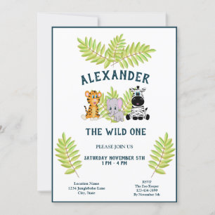 Wild One Baby 1st Birthday Jungle Animals Boy Invitation