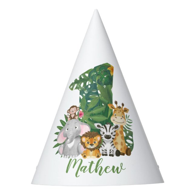 Wild One Baby 1st Birthday Jungle Safari Party Hat (Front)