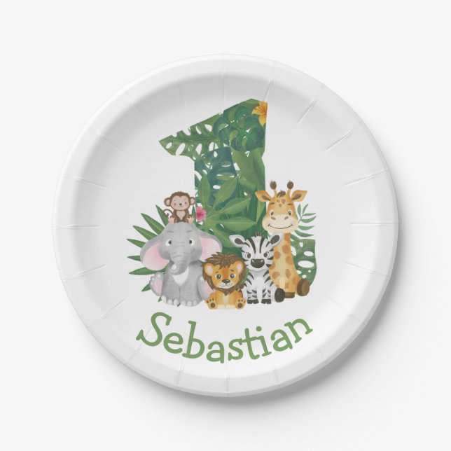 Wild One Baby 1st Birthday Jungle Safari T-shirt Paper Plate (Front)