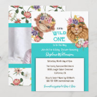 Wild one baby 1st lion monkey safari blue