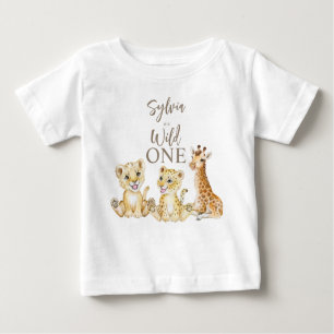 Wild one baby animals personalised name party baby T-Shirt