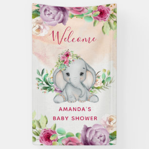 Wild One - Baby Elephant and Flowers Banner