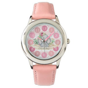 Wild One - Baby Elephant and Flowers Cute Watch