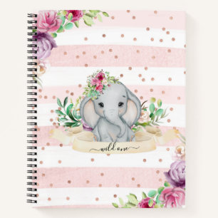 Wild One - Baby Elephant and Flowers Notebook