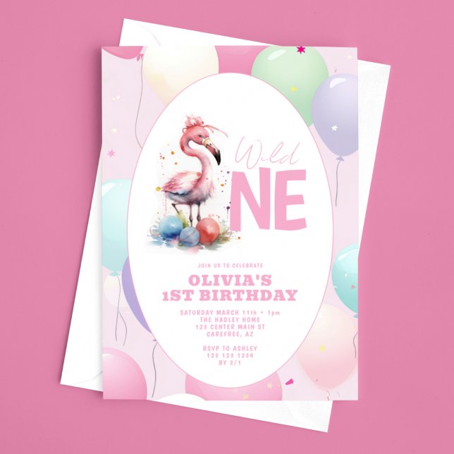 Wild One Baby Flamingo 1st Birthday Invitation (Creator Uploaded)