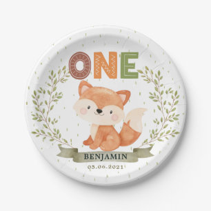 Wild One Baby Fox 1st Birthday Paper Plate