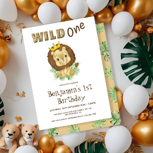 Wild One Baby Lion Theme 1st First Birthday Party Invitation