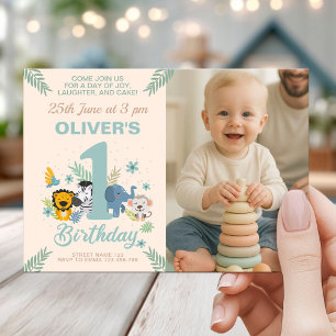 Wild One Baby Party Jungle Birthday with Photo Invitation