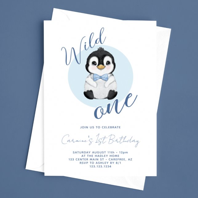 Wild One Baby Penguin 1st Birthday Invitation (Creator Uploaded)