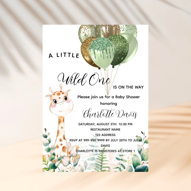 Wild one baby shower giraffe jungle luxury invitation (Creator Uploaded)