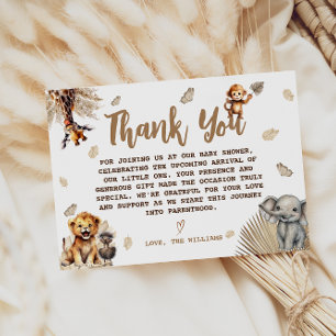 Wild One Baby Shower Jungle Safari  Thank You Card
