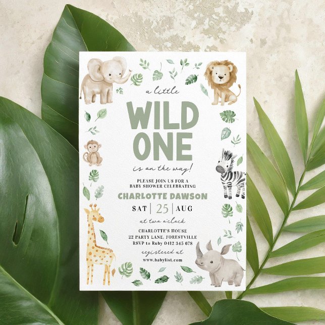 Wild One Baby Shower Safari Animal Jungle Invitation (Wild One Baby Shower Invitation)