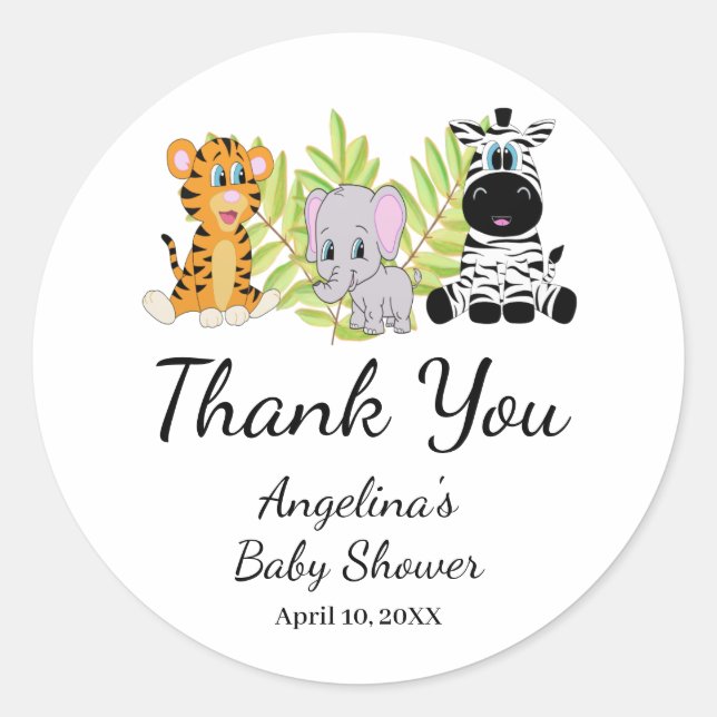 Wild One Baby Shower Safari Jungle Thank You  Classic Round Sticker (Front)