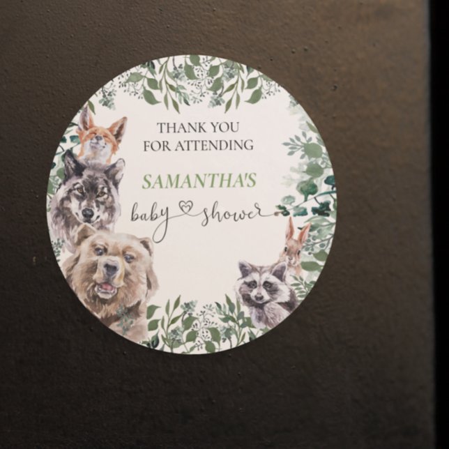 Wild One Baby Shower Woodland Thank you Classic Round Sticker (Creator Uploaded)