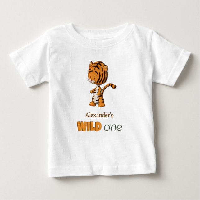 Wild One Baby Tiger Safari First Birthday Baby T-Shirt (Front)
