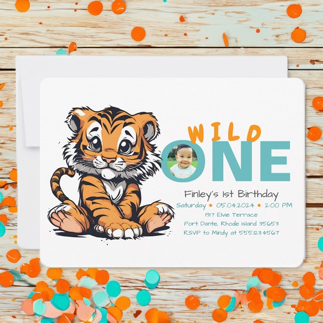 Wild ONE Baby's 1st Birthday Cute Tiger Picture Invitation (Creator Uploaded)