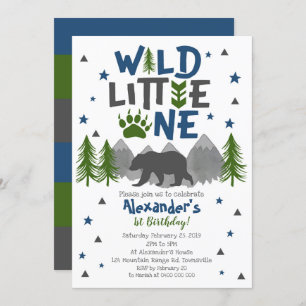 Wild One Bear 1st Birthday Invitation