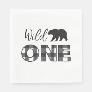 Wild One Bear Black Buffalo Plaid First Birthday Napkin