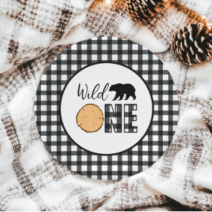 Wild One Bear Buffalo Plaid First Birthday Paper Plate