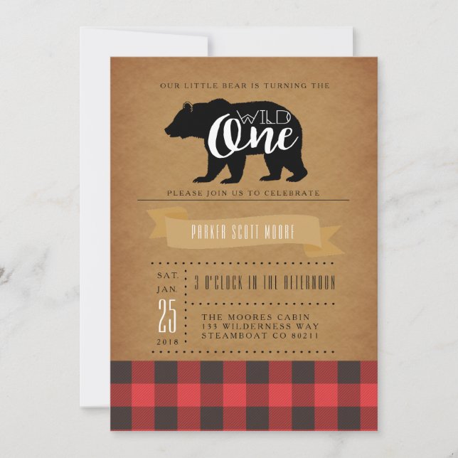 Wild One Bear | First Birthday Party Invite (Front)