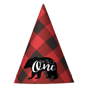 Wild One Bear   Flannel First Birthday Party Hat