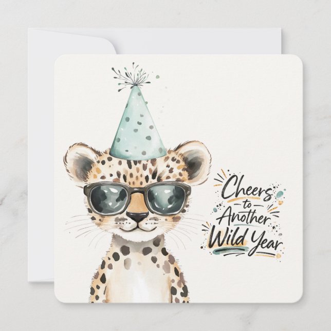 Wild One Birthday Card Cute Leopard Party (Front)