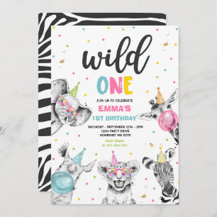 Wild One Birthday Gold Safari Jungle Animals Party Invitation