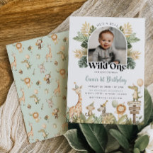 Wild One Birthday Invitation Boy Safari Animals 1