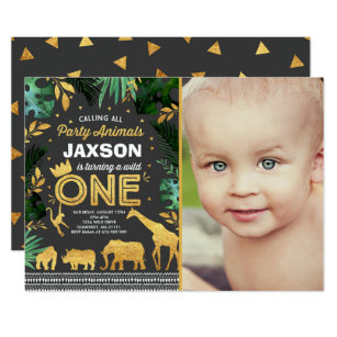 Wild One Birthday Invitation Jungle Animals Party