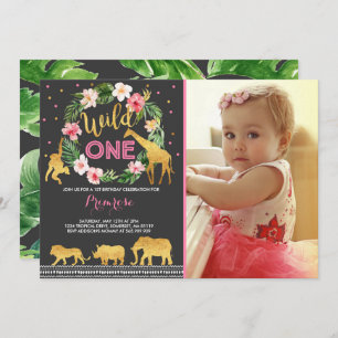 Wild One Birthday Invitation Jungle Animals Party