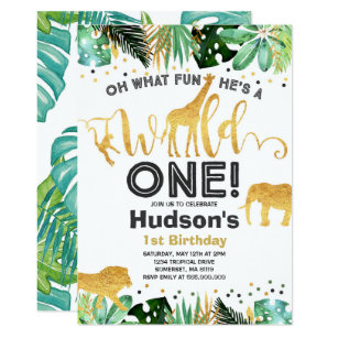 Wild One Birthday Invitation Jungle Animals Party