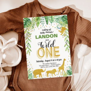 Wild One Birthday Invitation Jungle Safari Animals