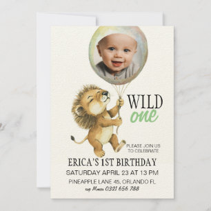 Wild One Birthday Invitation, Lion 1st Birthday  Invitation