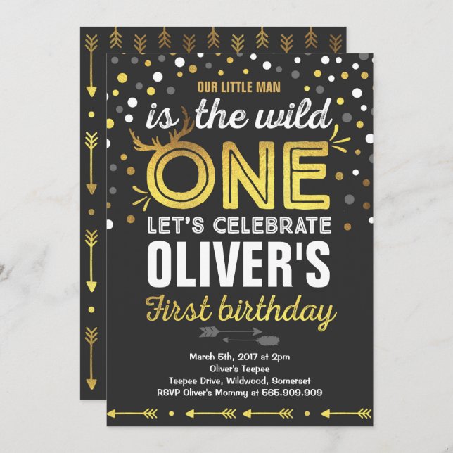 Wild One Birthday Invitation Modern Wild One Party (Front/Back)