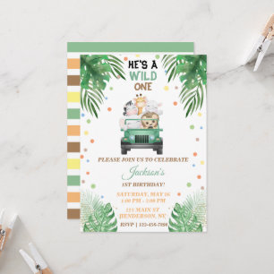 Wild One Birthday Invitation Safari Animals