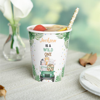Wild One Birthday Invitation Safari Animals Balloo Paper Cups