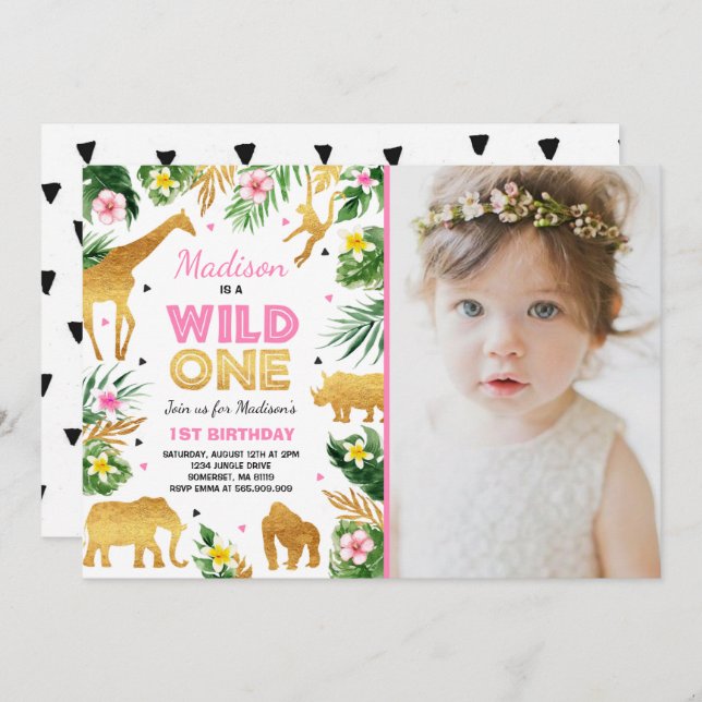 Wild One Birthday Invitation Safari Animals Party (Front/Back)