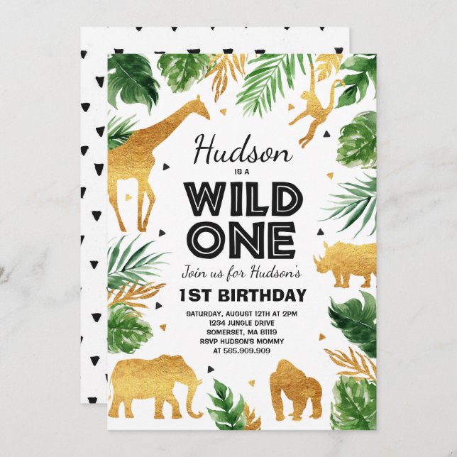 Wild One Birthday Invitation Safari Animals Party (Front/Back)