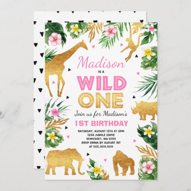 Wild One Birthday Invitation Safari Animals Party (Front/Back)