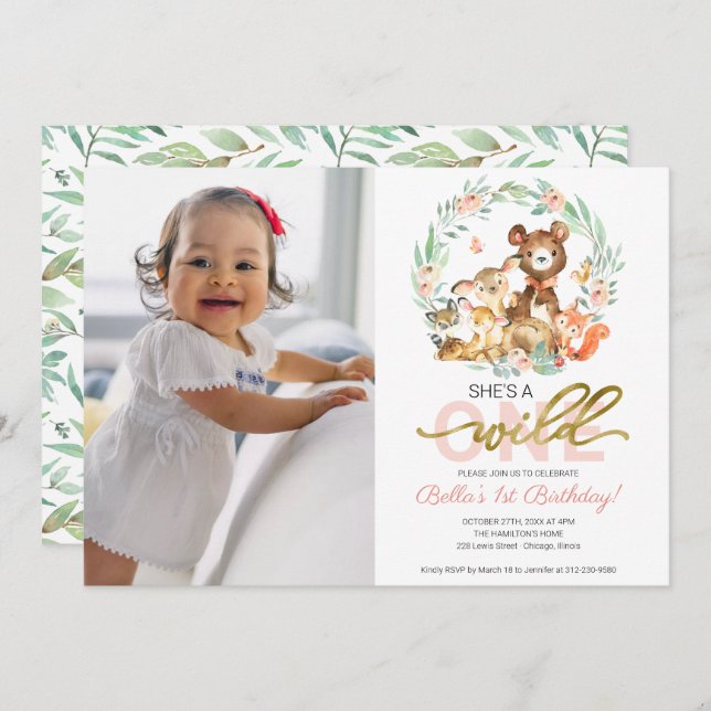 Wild One Birthday Invitations With Photo (Front/Back)