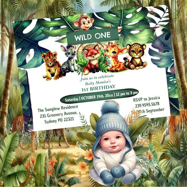 Wild One Birthday Jungle Safari Tropical Canopy  Invitation (Wild One Birthday Jungle Safari Tropical Canopy Invitation)
