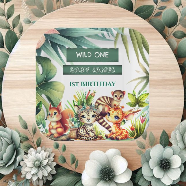 Wild One Birthday Jungle Safari Tropical Greenery  Paper Plate (Wild One Birthday Jungle Safari Tropical Greenery Paper Plates)