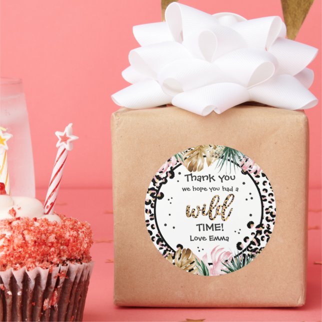 Wild One Birthday Leopard Print Wild Jungle Party Classic Round Sticker (Party)